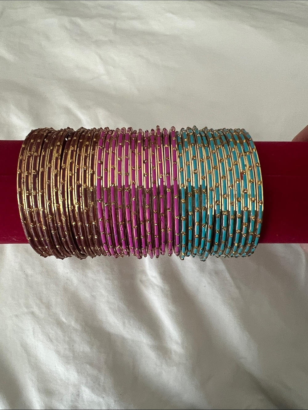 Gold-Accented Kids Bangle Set in Brown, Pink & Teal